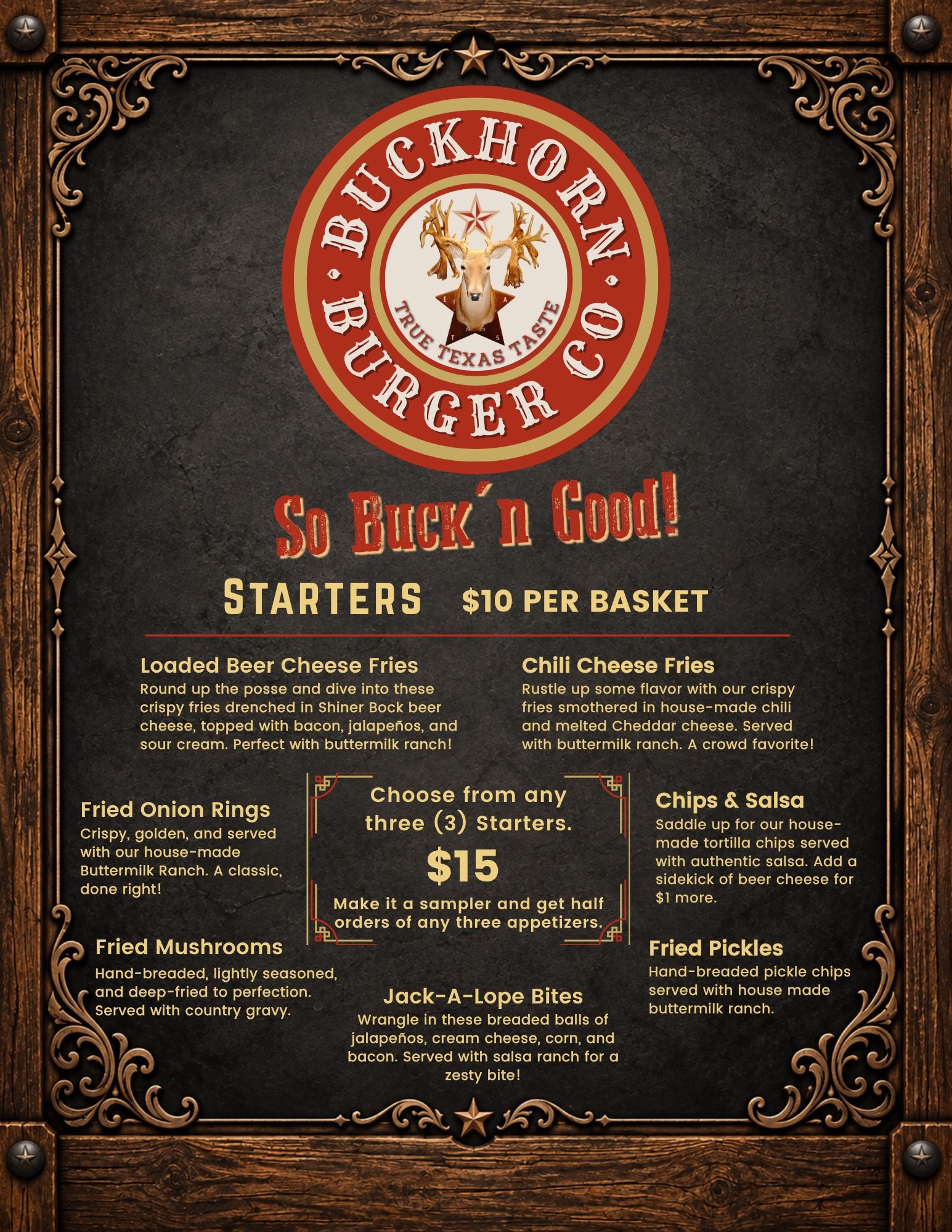 Buckhorn Cafe menu page 1: Starters